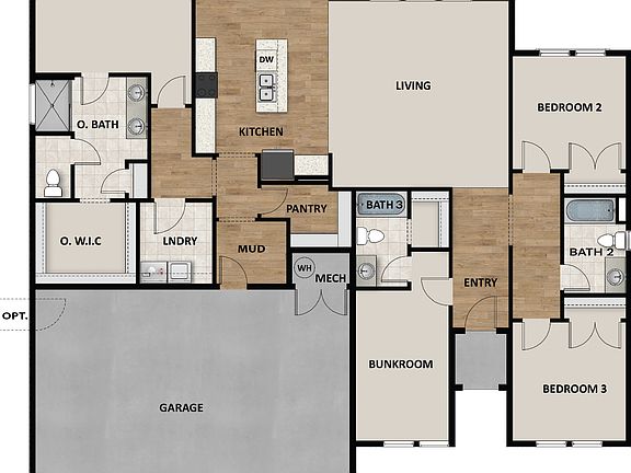 3 Car Garage With Bunkroom Option