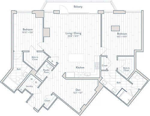 Floor plan 2 Bed/2.5 Bath Den-F3-a