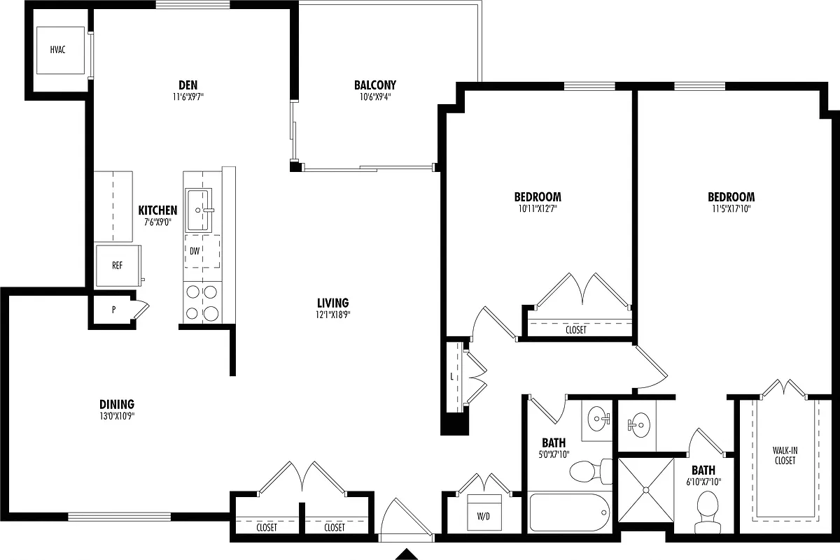Floor plan 2 Bed/2 Bath-B2B
