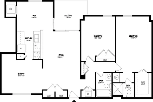 Floor plan 2 Bed/2 Bath-B2B