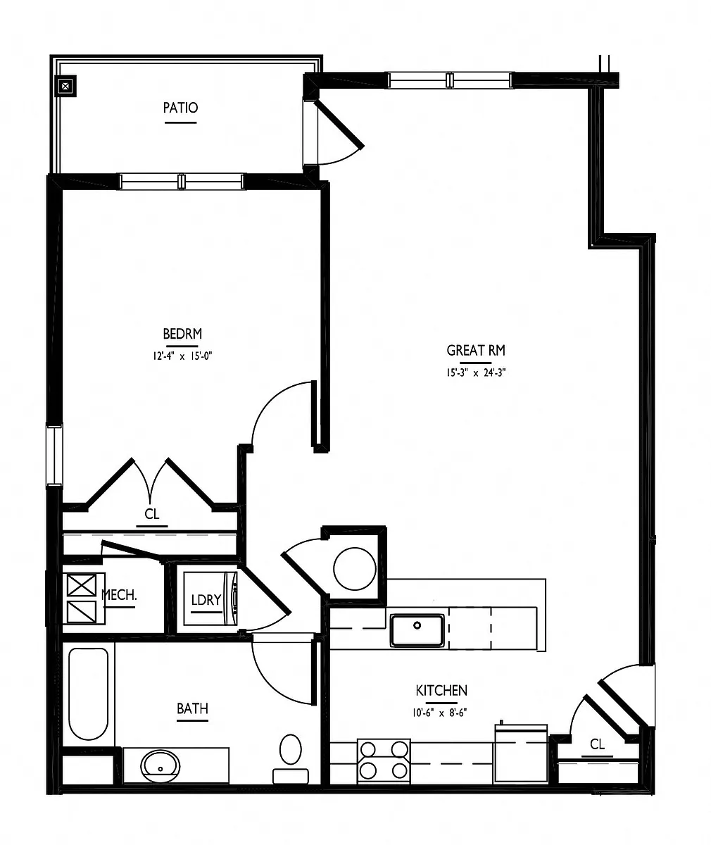 Floor plan 1 Bed/1 Bath-A1a Phase II