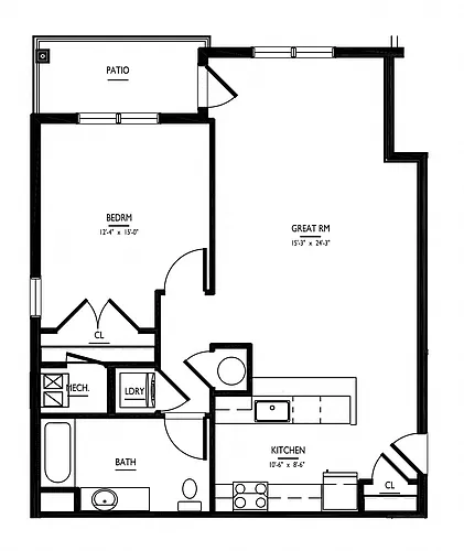 Floor plan 1 Bed/1 Bath-A1a Phase II
