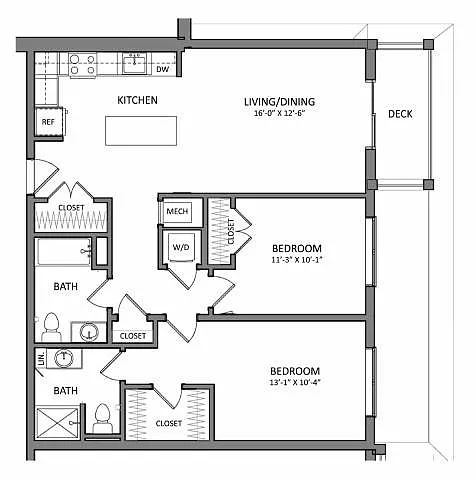 Floor plan Link B2C | 2 Bed | 2 Bath
