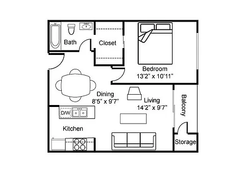 Floor plan 1 Bedroom 1 Bath