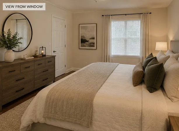 shown decorated with king size bed