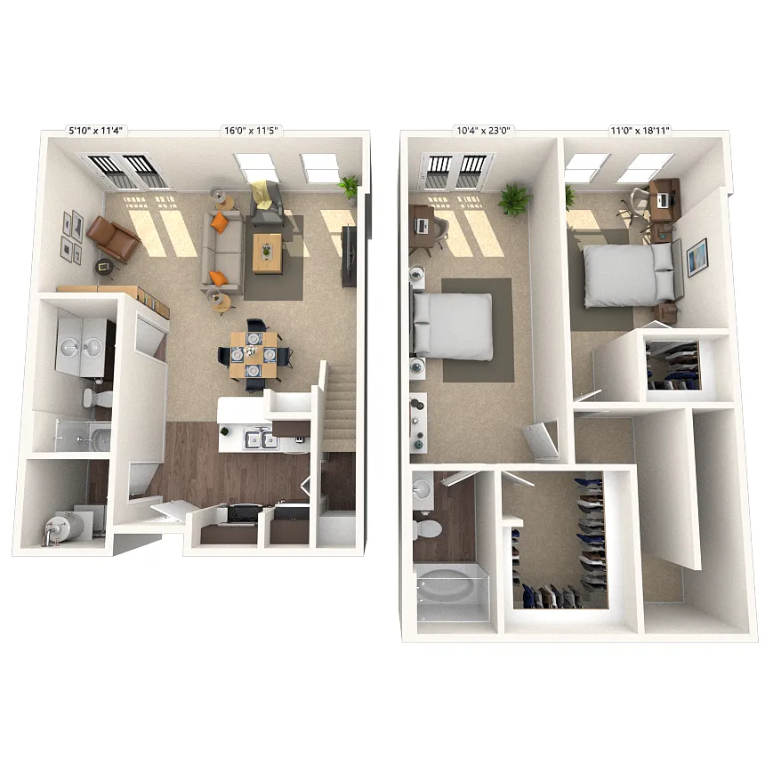 Floor plan Dual Level 2x2 1015-1412 SF
