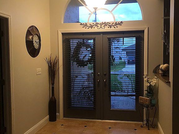 Double door etched glass