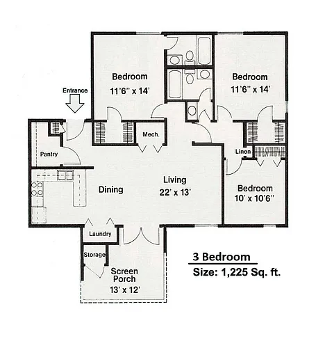 Floor plan 3 Bedroom - Renovated