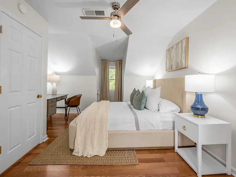 Second upstair Queen bedroom with dedicated workspace area