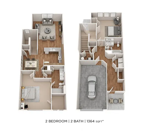 Floor plan Two Bedroom 2 Bath Brownstone- 1364 sqft