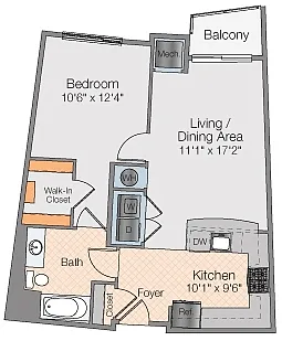 Floor plan Venus B - 1 Bedroom 1 Bath MKT