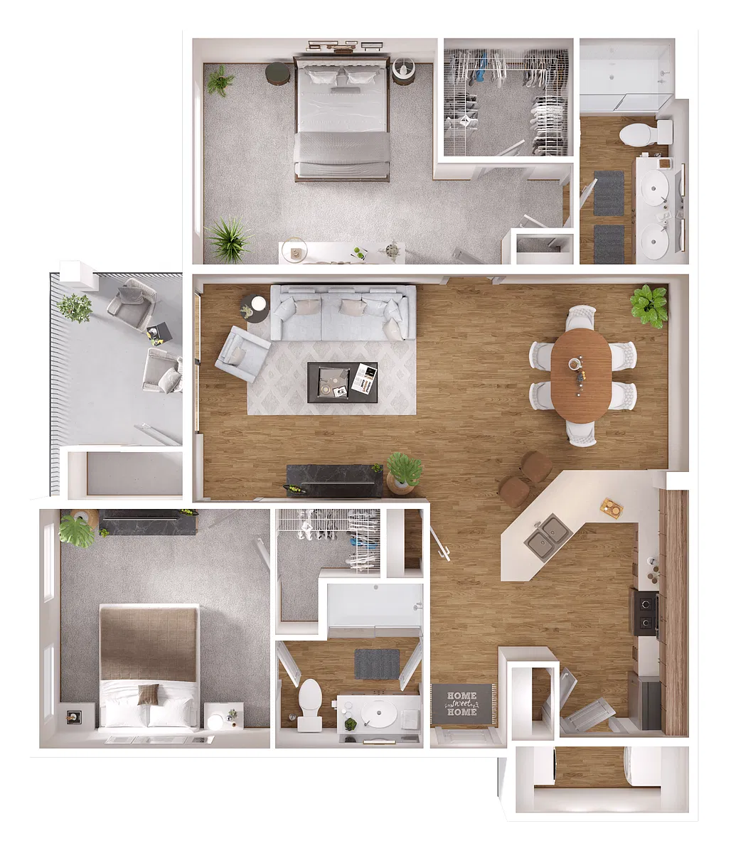 Floor plan 2 Bed 2 Bath B1