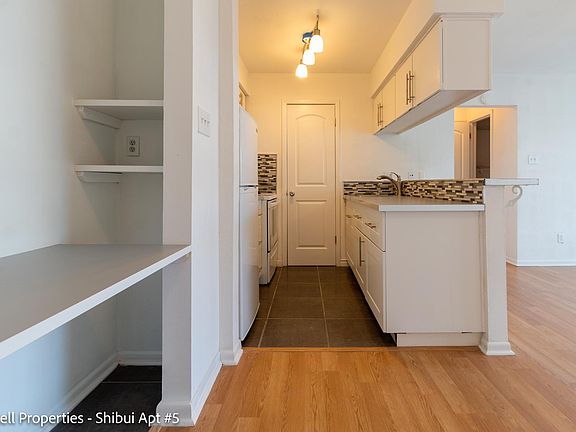 View of work space and galley kitchen