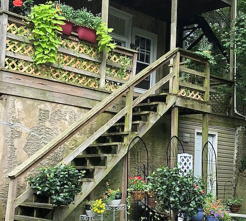 Rear of building next to parking lot