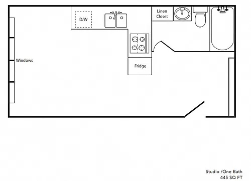 Floor plan Studio A One Bath 445