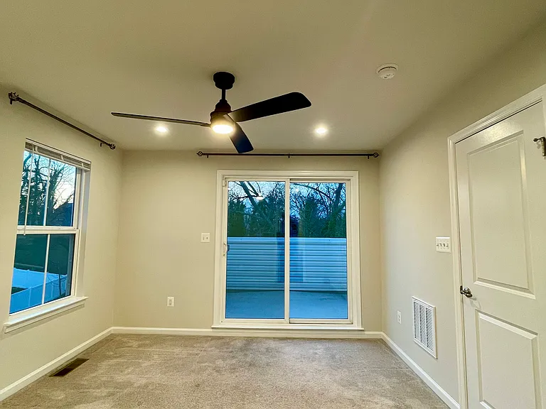 Private upper-level loft bedroom oasis with private terrace, great light and ceiling fan