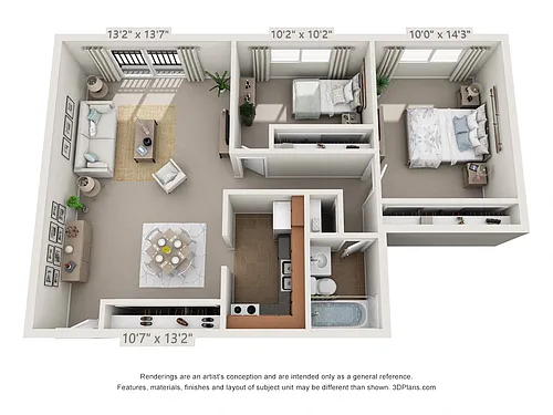 Floor plan 2 Bedroom, 1 Bath