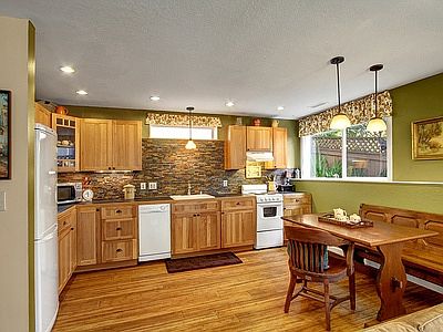 Full kitchen with dining space