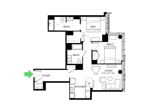 Floor plan B78 | 2 Bed | 2 Bath