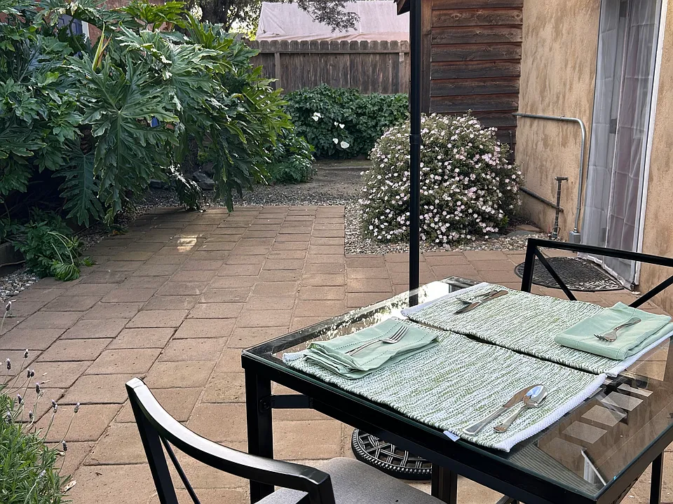 Patio with view of entry door.
