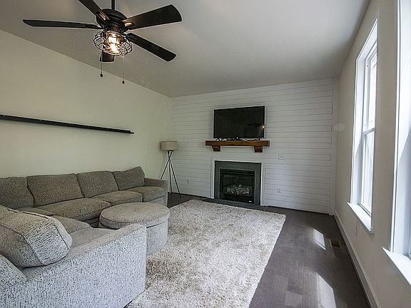 Shiplap Wall w/wood Mantel