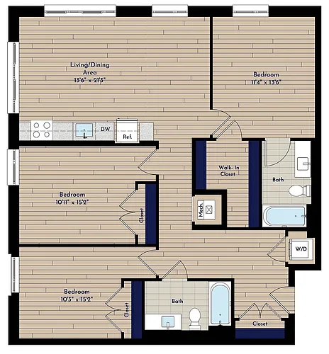 Floor plan B 3BR-B1-70