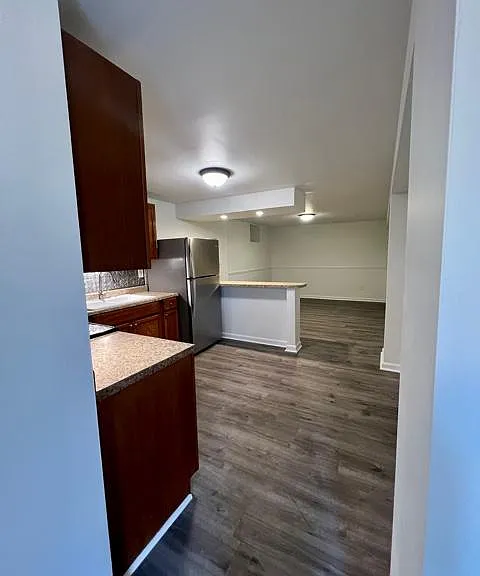 Open floor plan kitchen to living room.