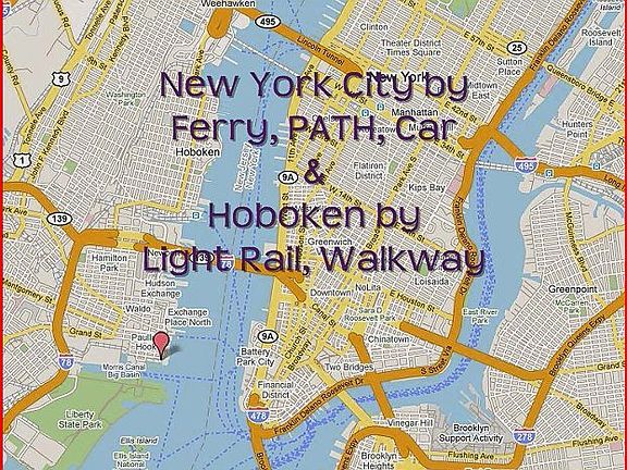 Building Location (Red Indicator) proximity to NYC, Hoboken and Liberty State Park