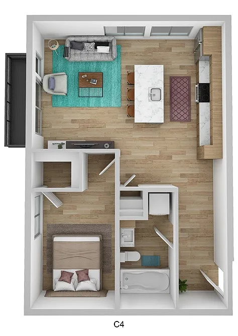 Floor plan 1 Bedroom 1 Bath A58