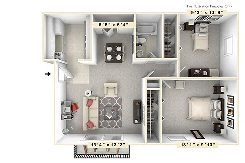 Floor plan The Reef 2 BR 1 BA