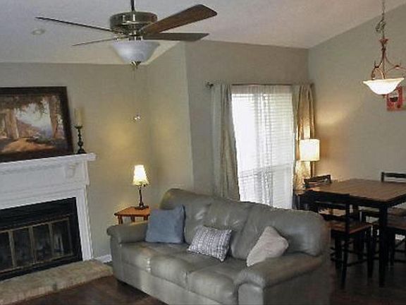 Wood burning fireplace.