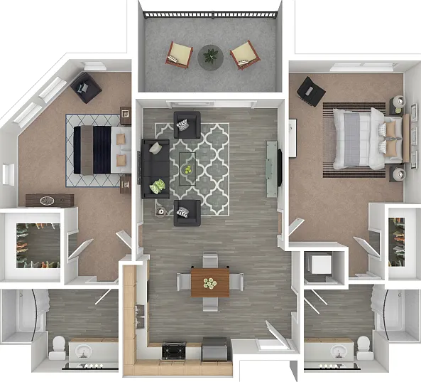 2 Bed 2 Bath C Floorplan Diagram