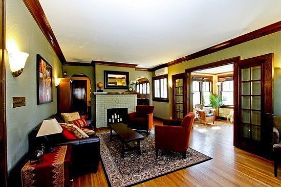 Living Room with Wood Burning Fireplace