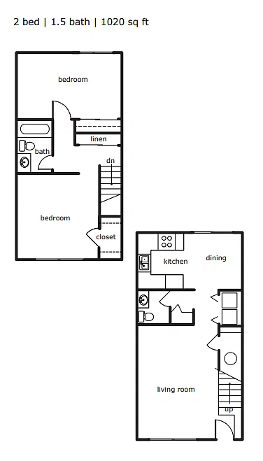 Floor plan 2 Bedroom Townhome