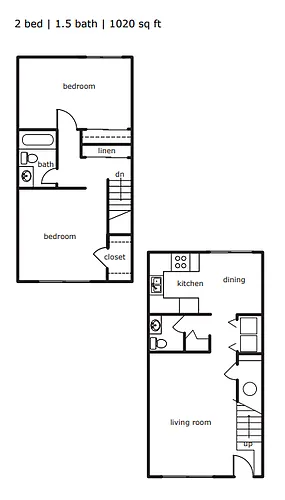 Floor plan 2 Bedroom Townhome