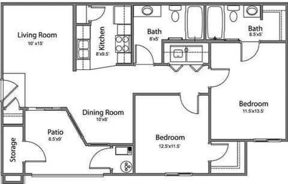 Floor plan 2 Bedroom 2 Bathroom