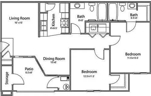 Floor plan 2 Bedroom 2 Bathroom