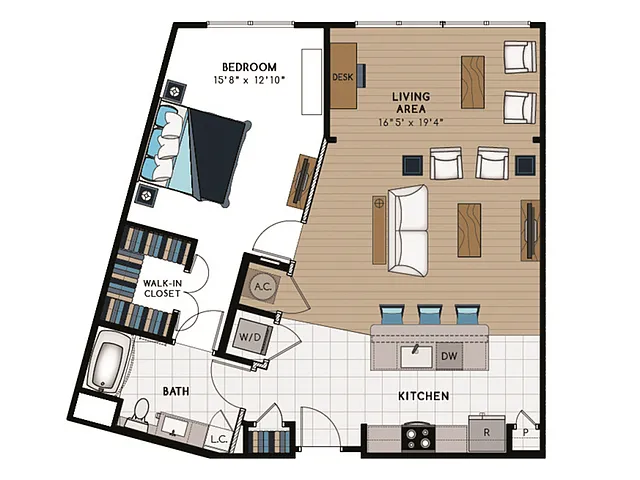 Floor plan 1 Bed, 1 Bath H (60% Income Restricted)
