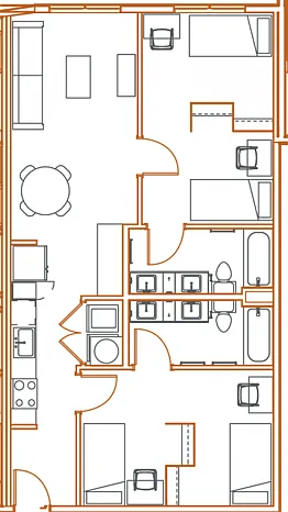 B4 Floor Plan - 2 Bedroom, 2 Bath | 4 Residents B4 Floor Plan - 2 Bedroom, 2 Bath | 4 Residents