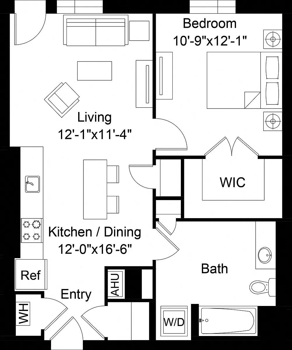 Floor plan 1 Bed/1 Bath-A14