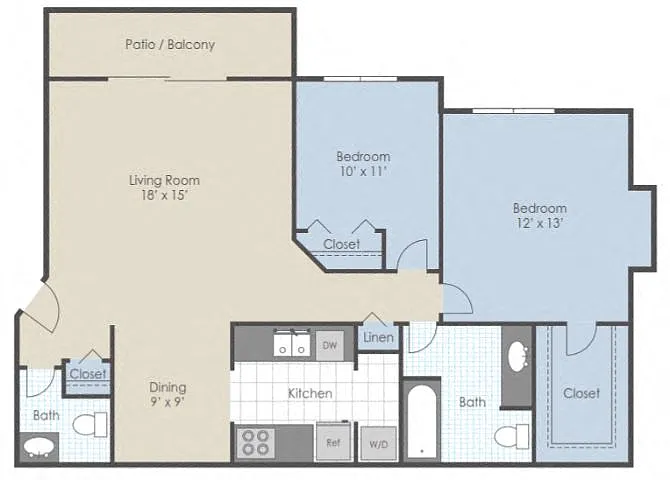 Floor plan 2 Bed 1.5 Bath