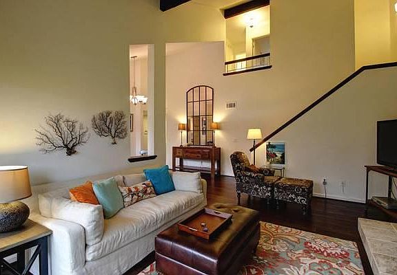 View up to 2nd level with 2 full bedrooms, walk-in closet space and spacious bathroom w/2 sinks and loads of storage.