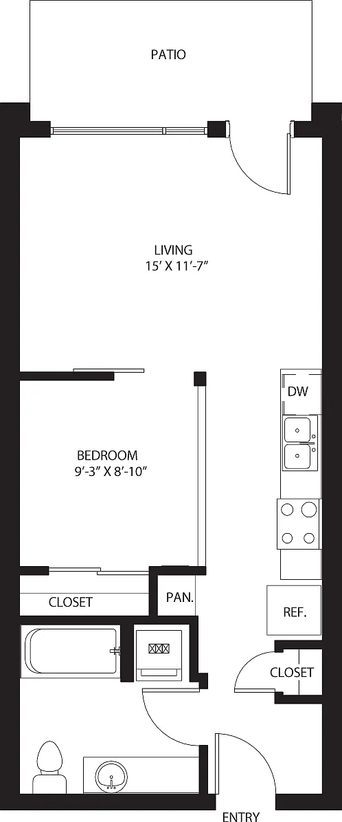 Floor plan One Bedroom O1 Patio