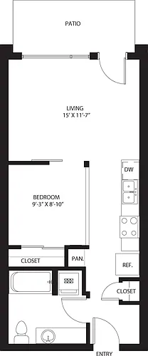 Floor plan One Bedroom O1 Patio