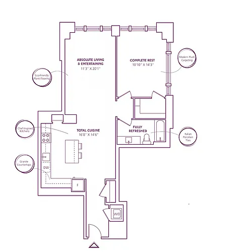 Floor plan 1 Bed - 1 Bath | A21
