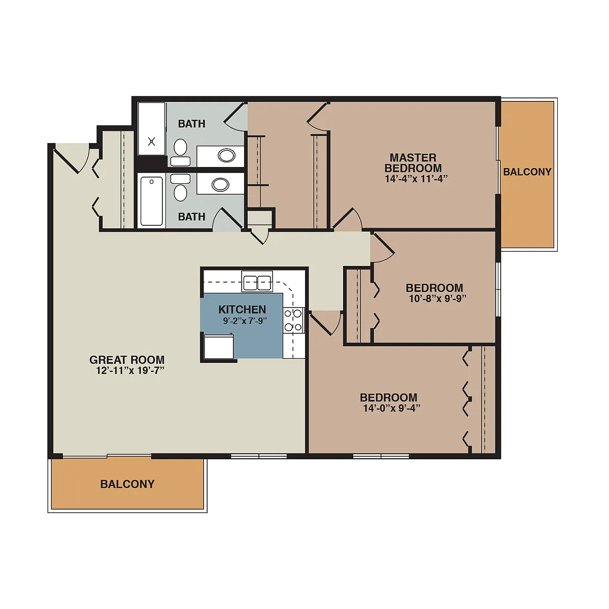 Floor plan 3B - 3 Bedroom South