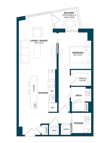 Floor plan 1 Bed/1 Bath-E2 TYP 13