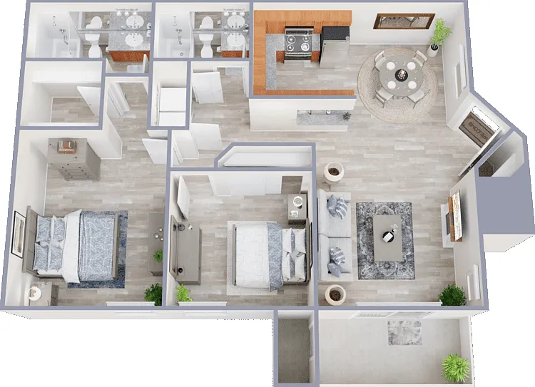 2 Bed 2 Bath C Floorplan Diagram