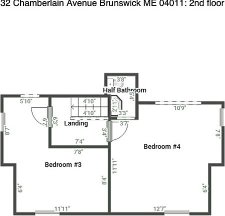 Plan second floor. Closets on the east side not shown, dotted lines representing openings.