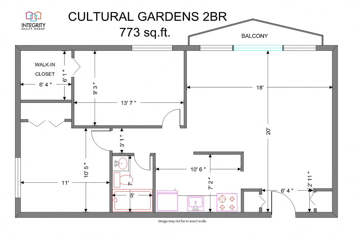 Floor plan 2 Bedroom 1 Bath Apartment